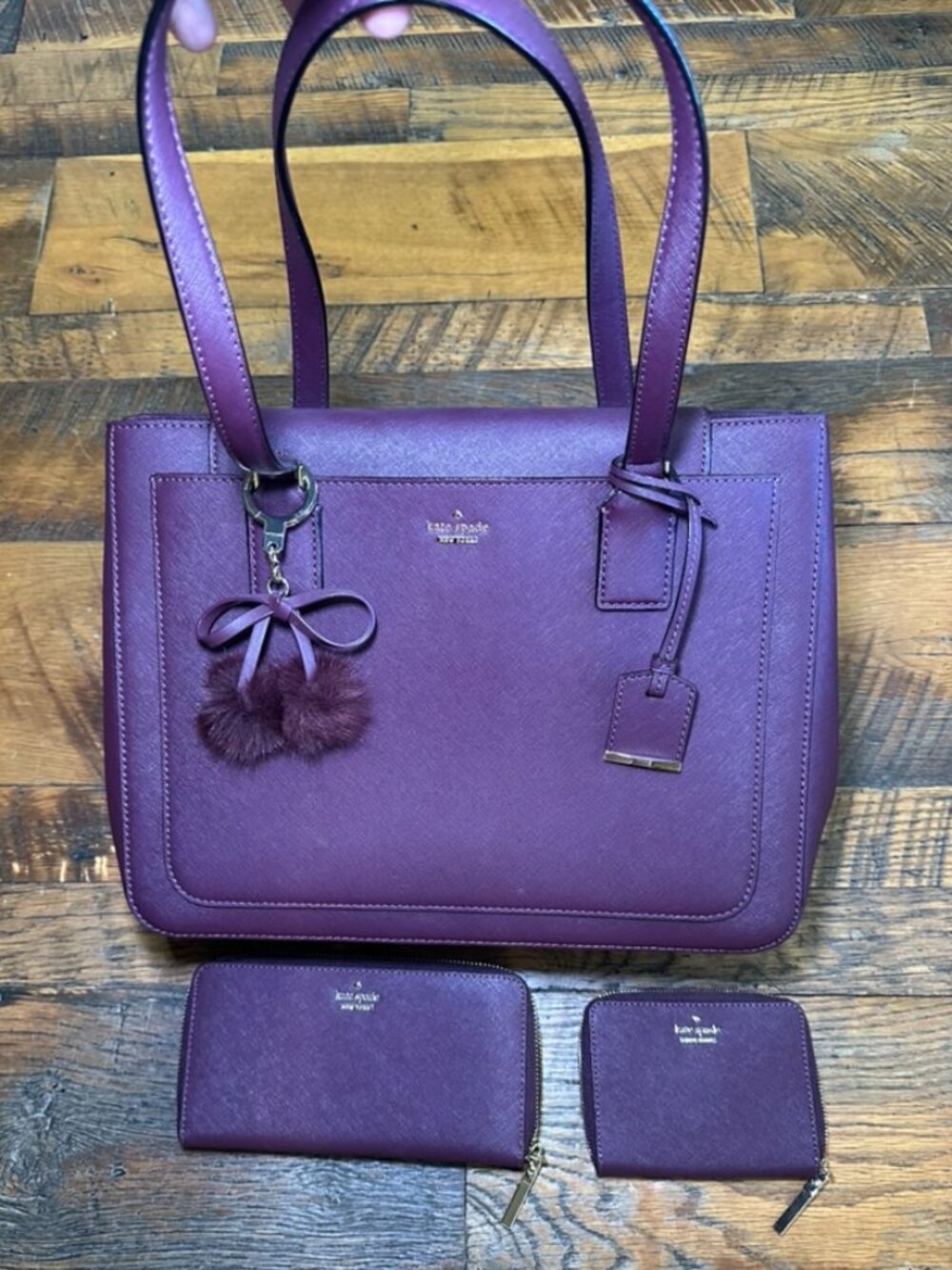 Kate Spade Cameron Street Zooey Saffiano Leather Bag, Wallets, Charm in Plum